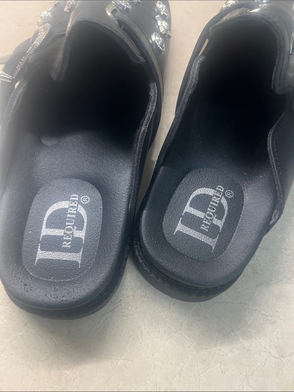 Black Studded Slip-On Clogs with Silver Embellishments - Picture 7 of 7